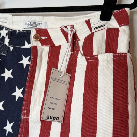 NWT Judy Blue high waist bell bottom USA flag jeans size 13/31 July 4th flare - Picture 4 of 13